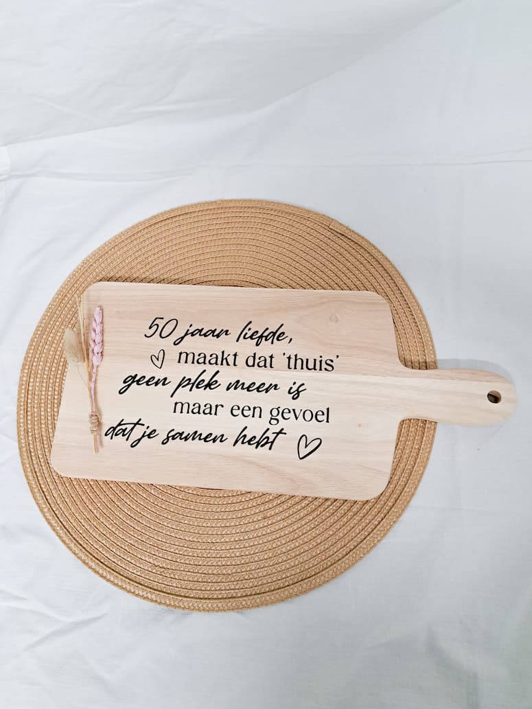 Borreplank met tekst